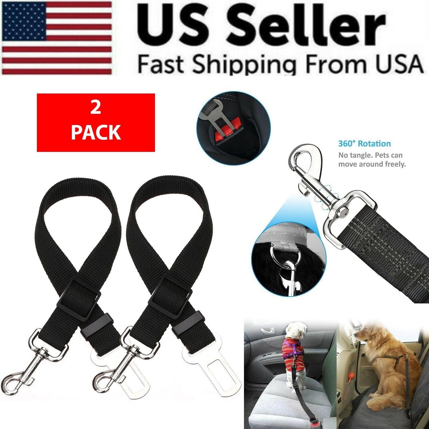 Dog Car Safety Harness | Seat Belt Clip | 2 Pack | Trek Mutz